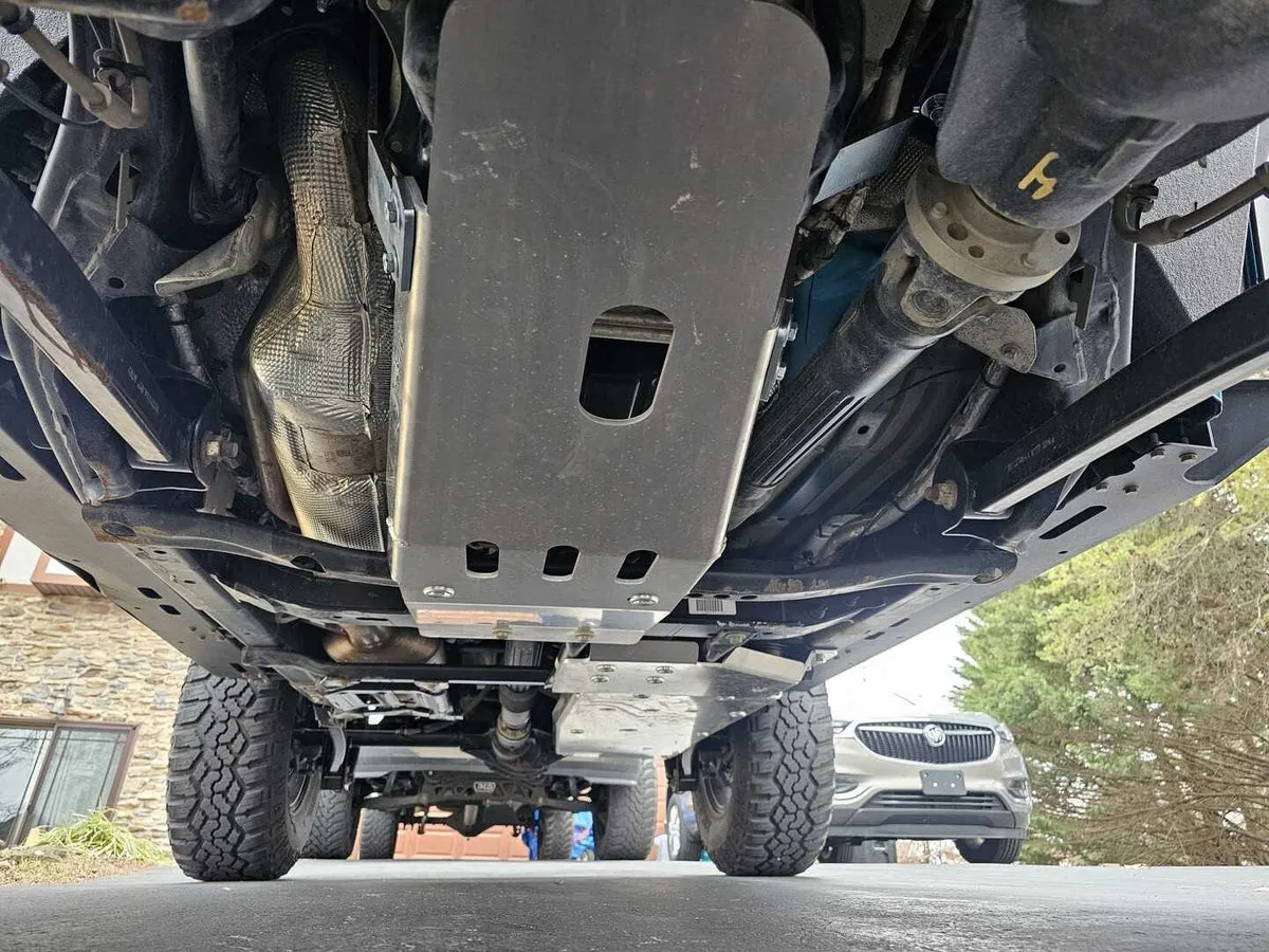 ASFIR skid plates under a Toyota Wrangler JL EcoDiesel