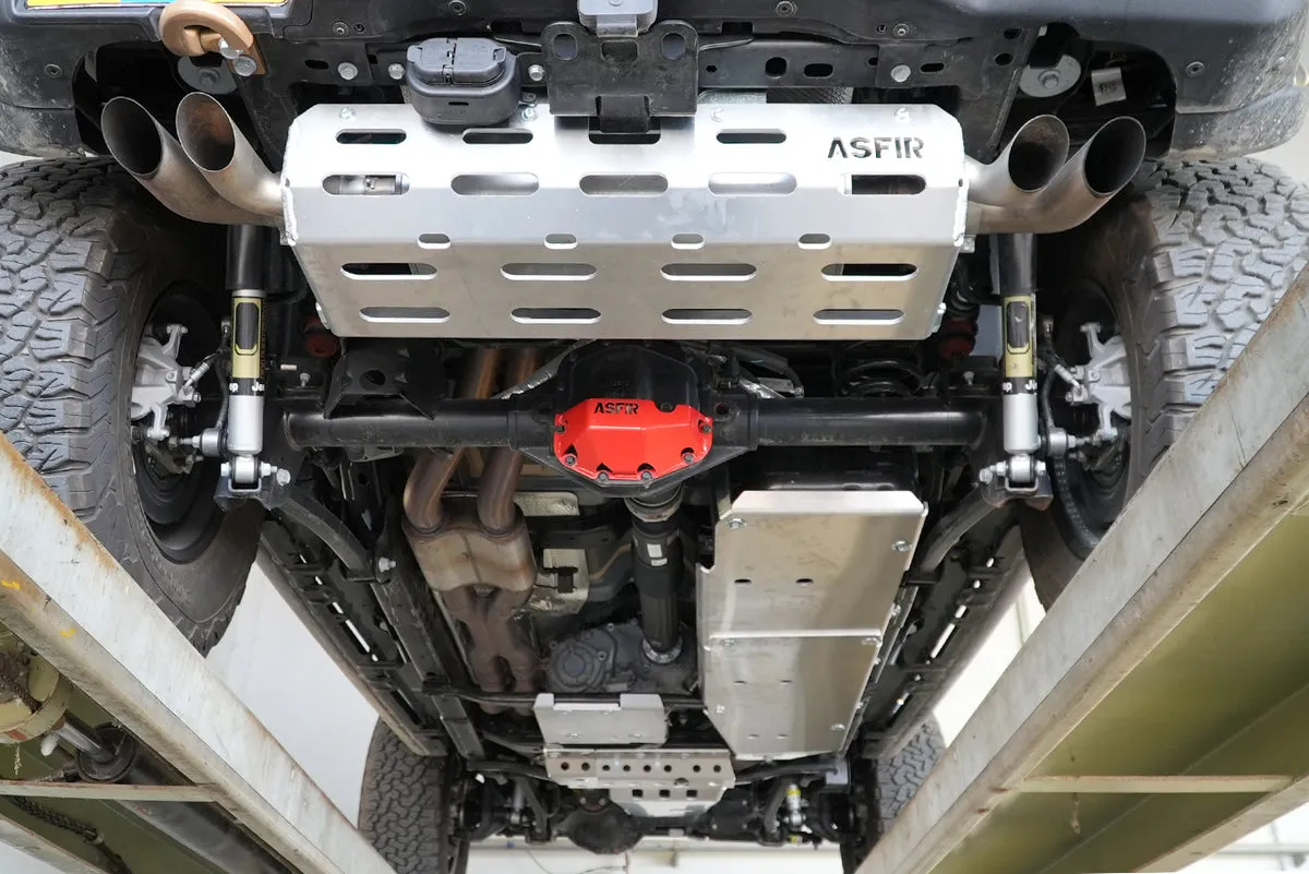 Full ASFIR skid plate kit installed under a Toyota Wrangler JL 392