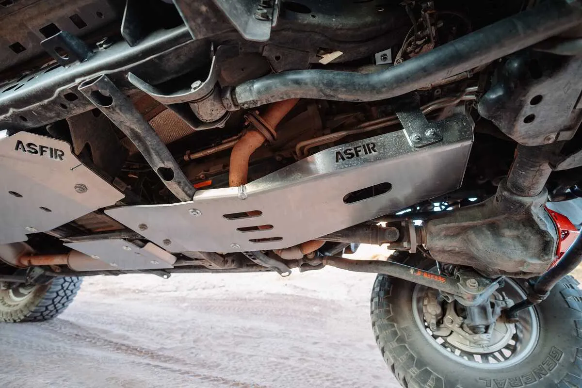 ASFIR aluminum skid plates under a Toyota on the trail